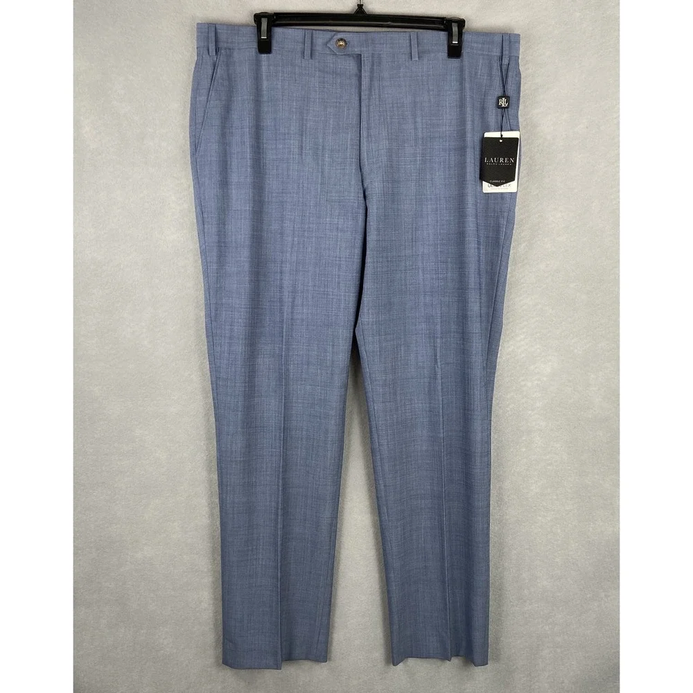 Lauren Ralph Lauren Men's 42x32 Classic Fit Flat Front Suit Pants Light Blue NEW